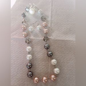 Toggle Pink Grey & White Pearl with Crystal Necklace with Matching Earrings